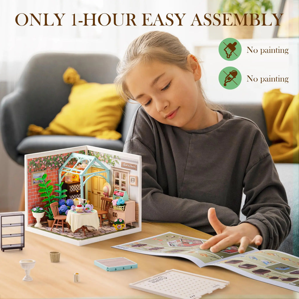 Robotime Blooming Tea Garden Miniature DIY Dollhouse Kit for All Ages