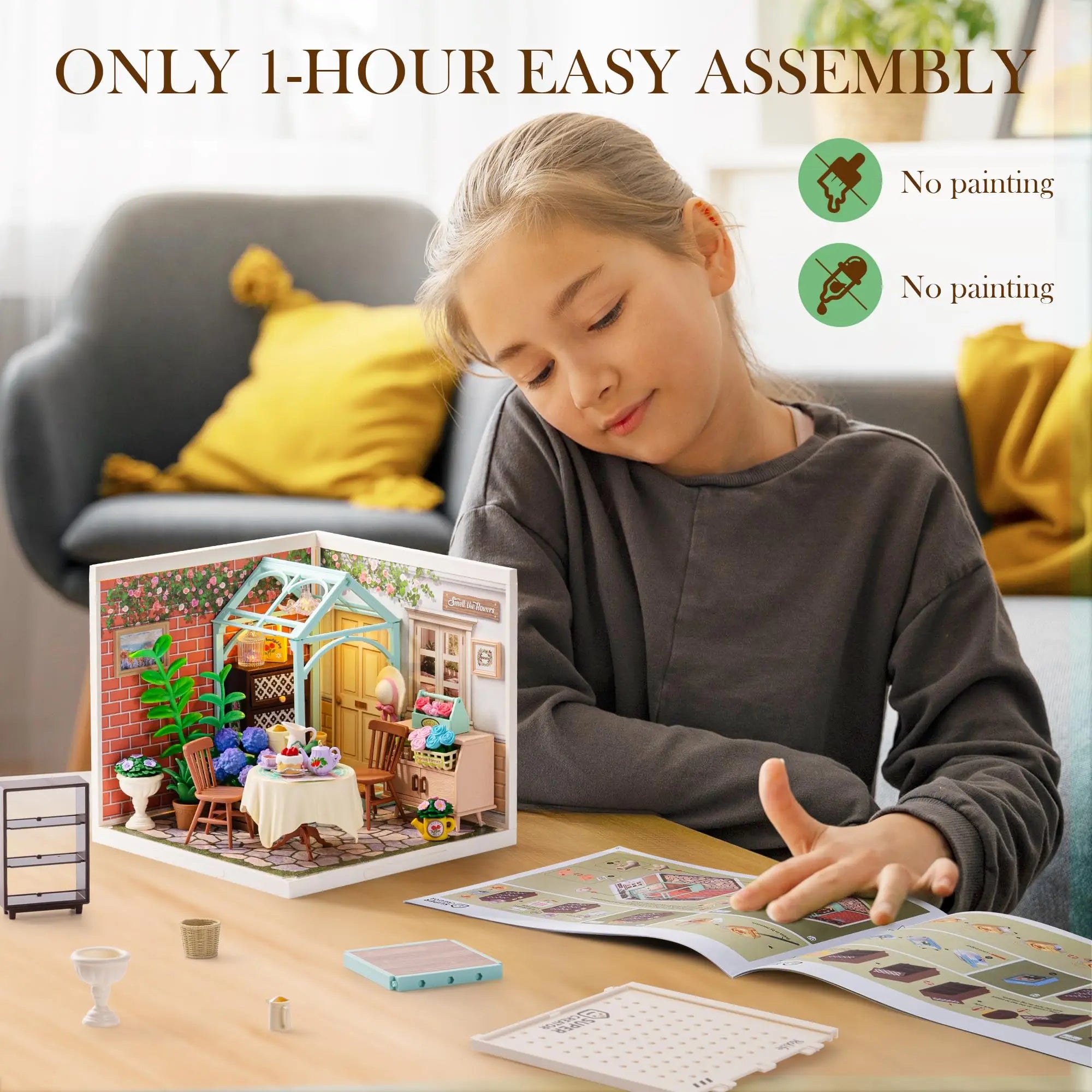 Robotime Blooming Tea Garden Miniature DIY Dollhouse Kit for All Ages