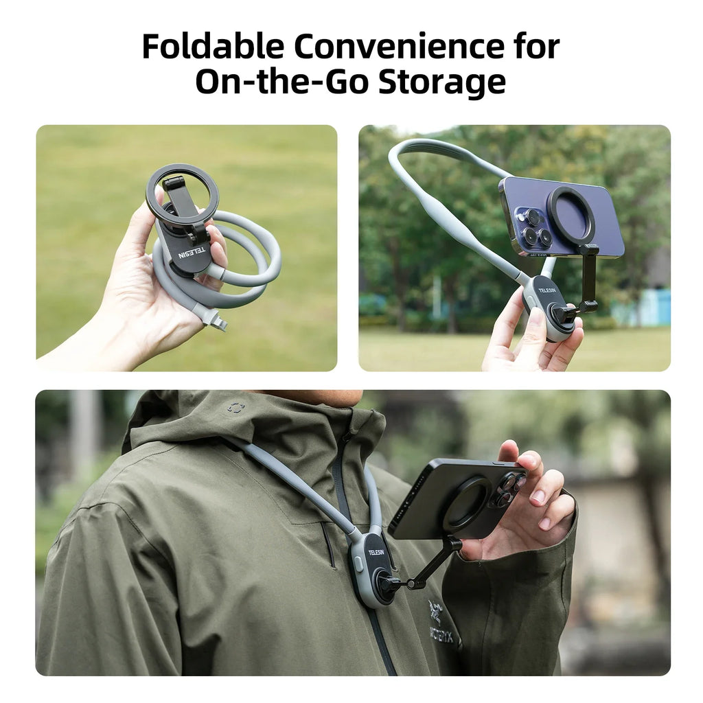 TELESIN Magnetic Neck Mount for Smartphones - Quick Release & Comfort
