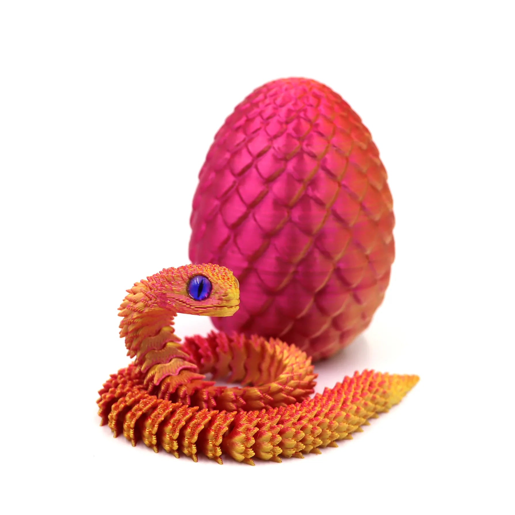 3D Printed Articulated Snake & Dragon Egg – Unique Home Decor