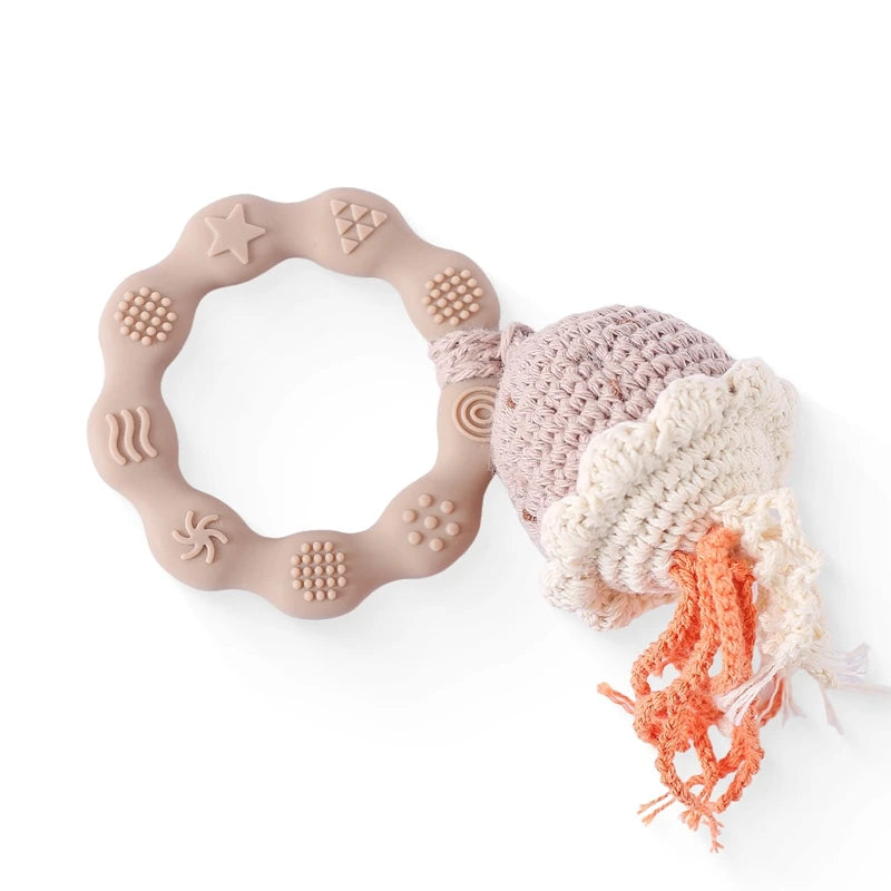 Bopoobo Baby Crochet Rattle Toy - Soft Wooden Teether & Infant Gym