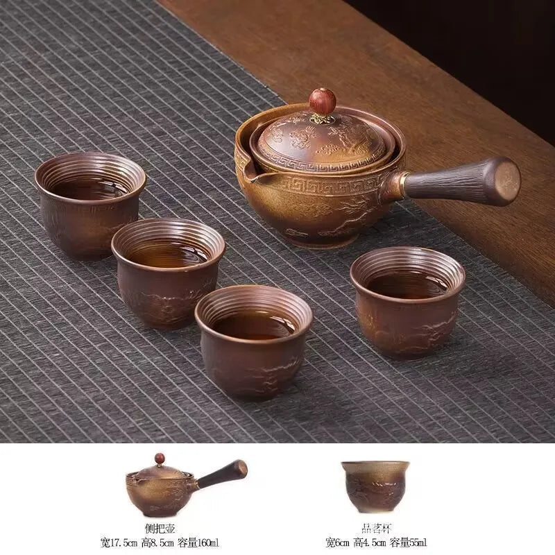 Portable 4-Piece Gongfu Tea Set with Rotating Teapot - Perfect Travel Gift