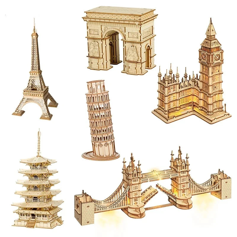 Robotime 3D Wooden Puzzle Kit: Build Big Ben & Tower Bridge
