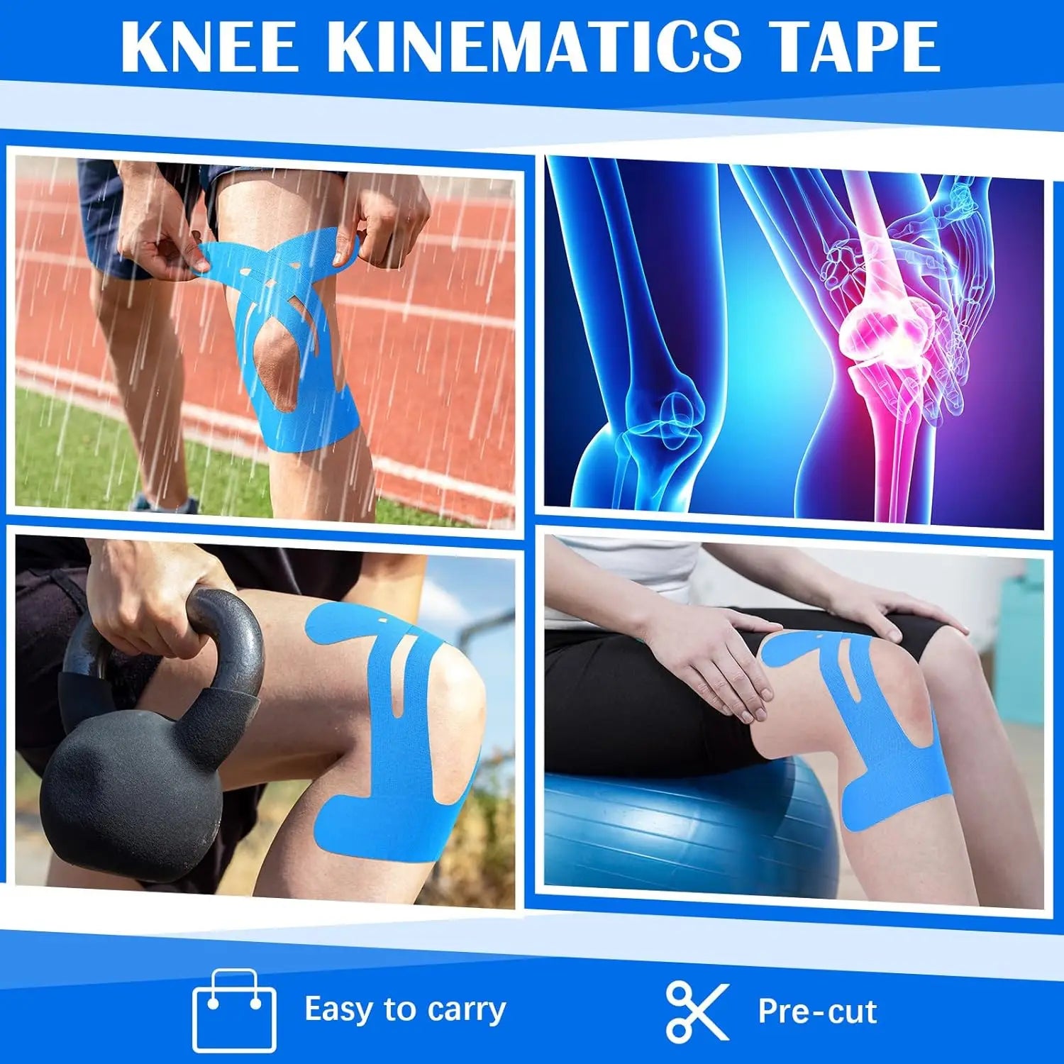 10PCS Kinesiology Tape for Knee Support - Waterproof & Breathable