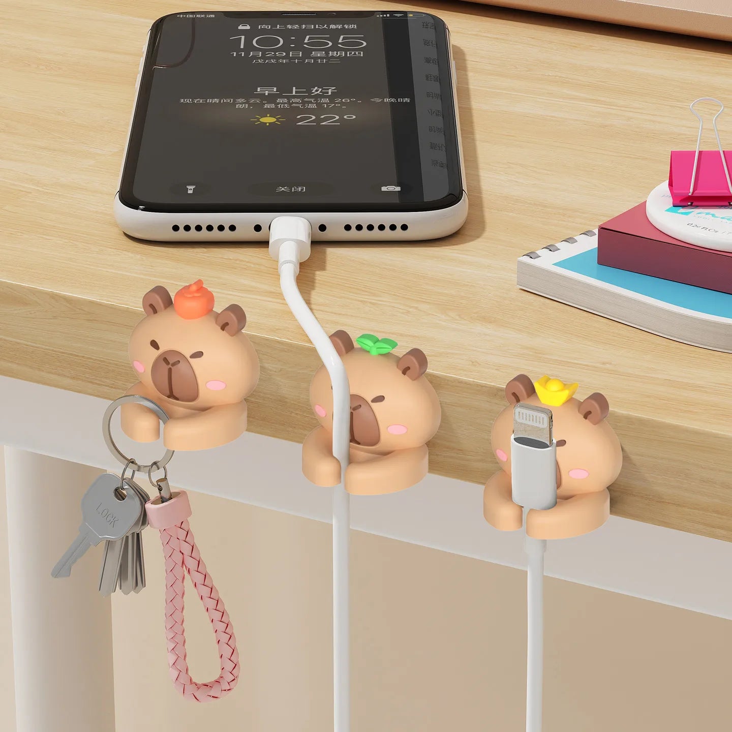 Cute Capybara Cable Managers - Self-Adhesive Organizer Clips