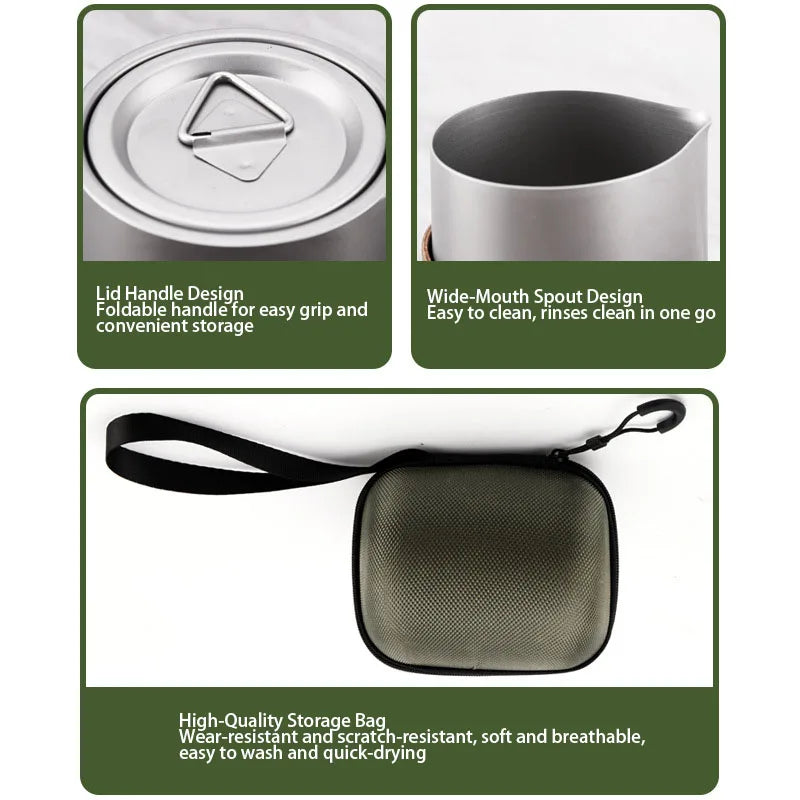 Portable Titanium-Plated Stainless Steel Travel Tea Set – Teapot & Cups