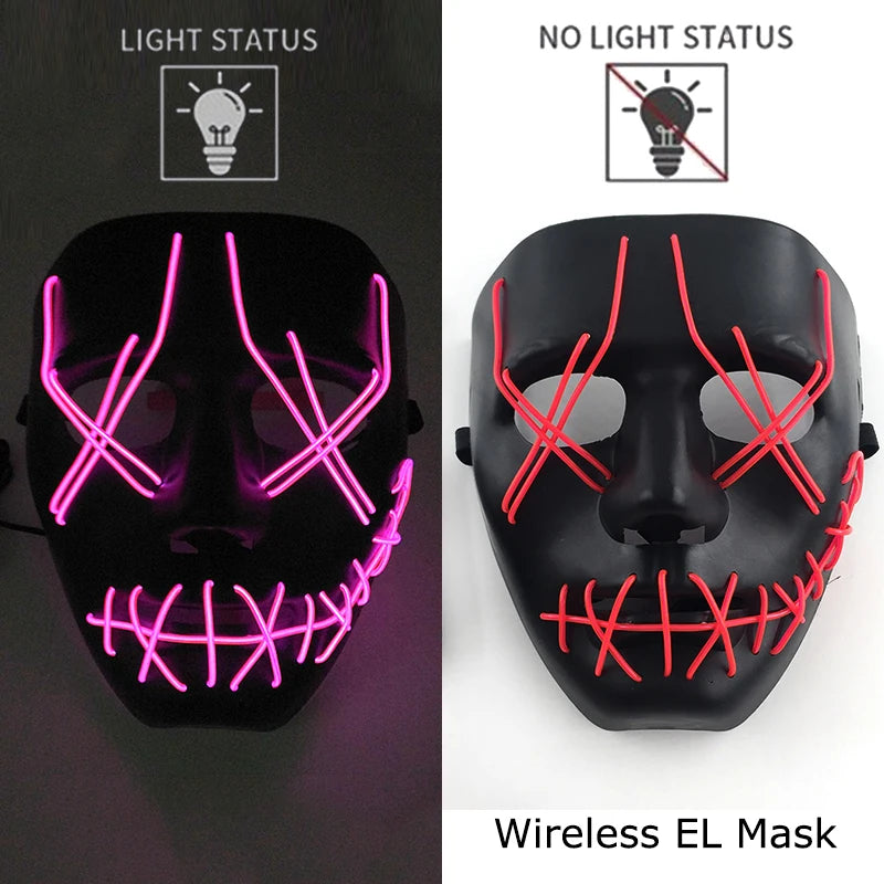 Glow-in-the-Dark Wireless LED Purge Mask for Halloween Cosplay