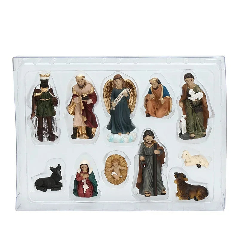11-Piece Resin Nativity Scene Ornament Set - Spiritual Holiday Decor