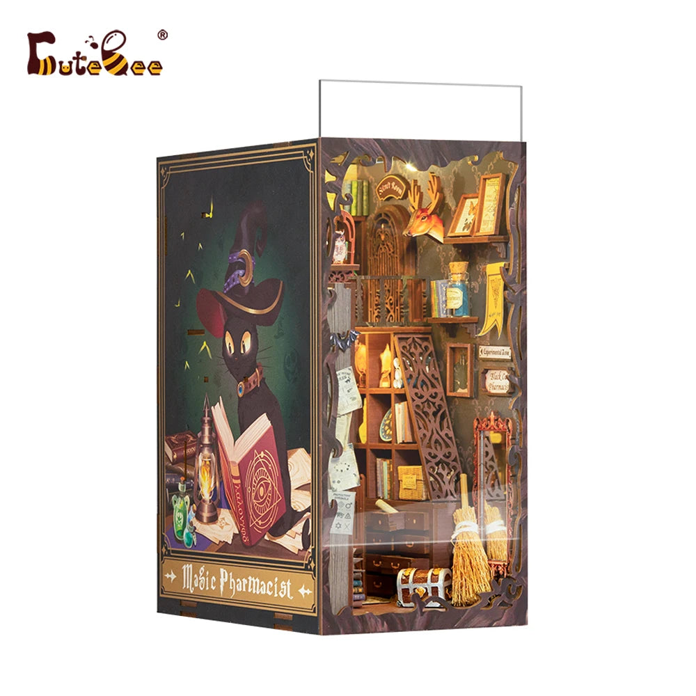 CUTEBEE Book Nook Miniature Dollhouse Kit - DIY Touch Light Decor