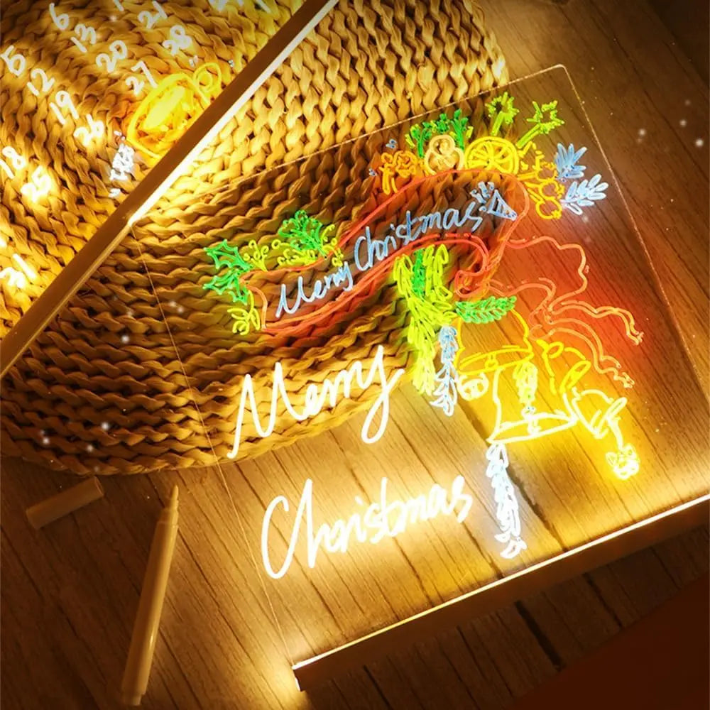 Colorful LED Note Board with Night Light & 7 Pens - DIY Kids Drawing