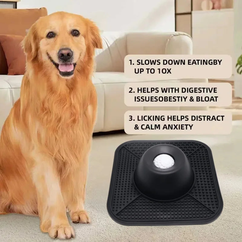 Engaging Slow Feeder Dog Bowl with Interactive Ball & Licking Mat