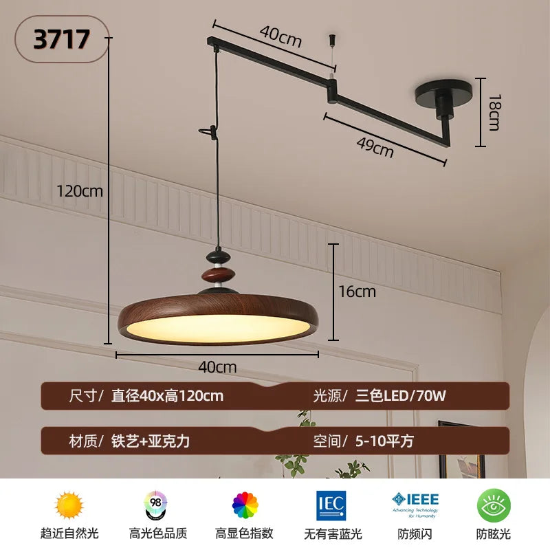 Elegant Walnut LED Pendant Chandelier for Dining & Living Spaces