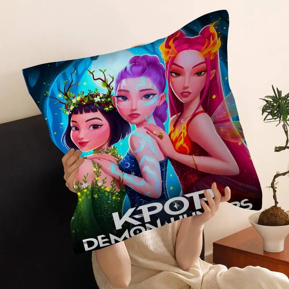 Kop-Cartoon K-Pop Demon Hunters Cushion Cover - Home Decor Pillow