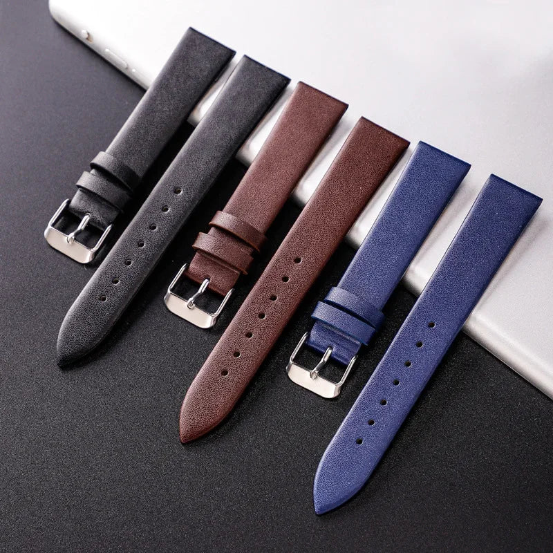 Stylish Leather Watch Strap 12-22mm with Stainless Steel Buckle