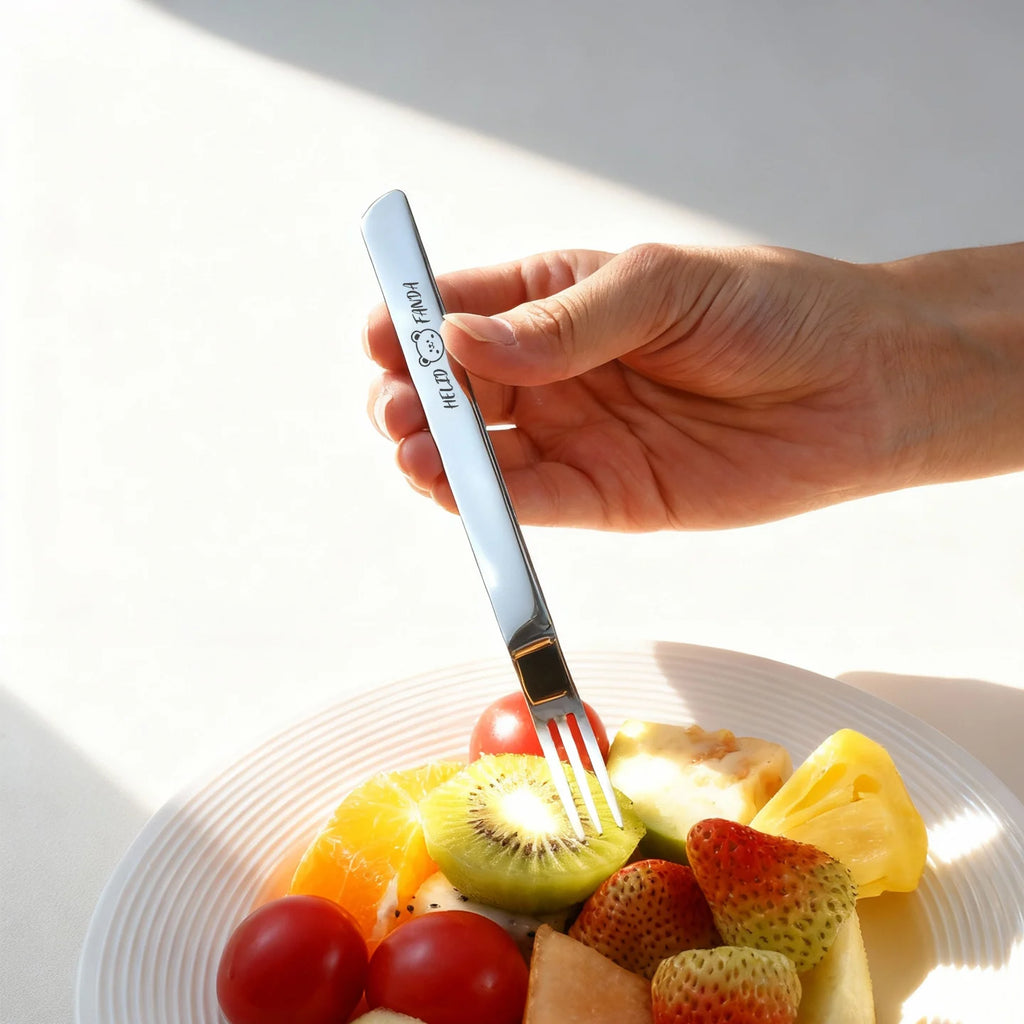 2-in-1 Dual-Purpose Long Handle Fork & Spoon Set - Reusable Stainless Steel