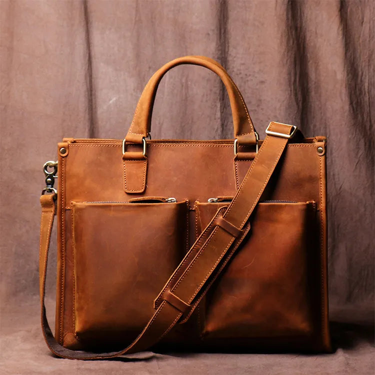Vintage Leather Shoulder Bag - Stylish & Durable Business Briefcase