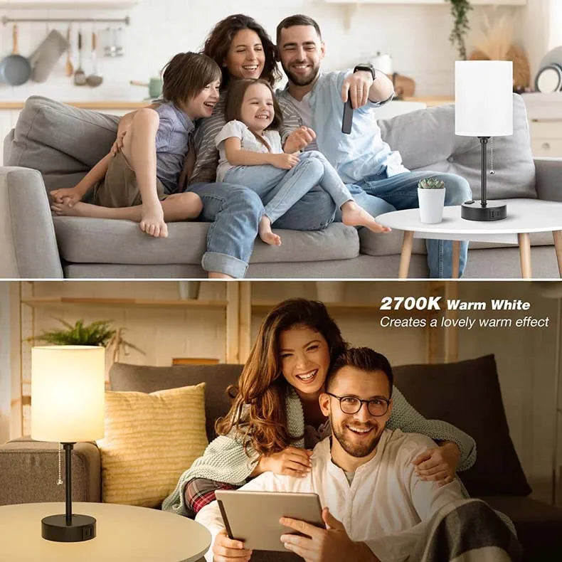 USB Rechargeable LED Table Lamps Set with Dual Socket - Modern Design