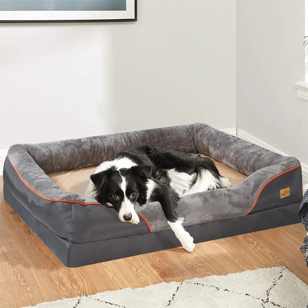 Jumbo Orthopedic Dog Bed - Waterproof Memory Foam Pet Sofa with Bolster