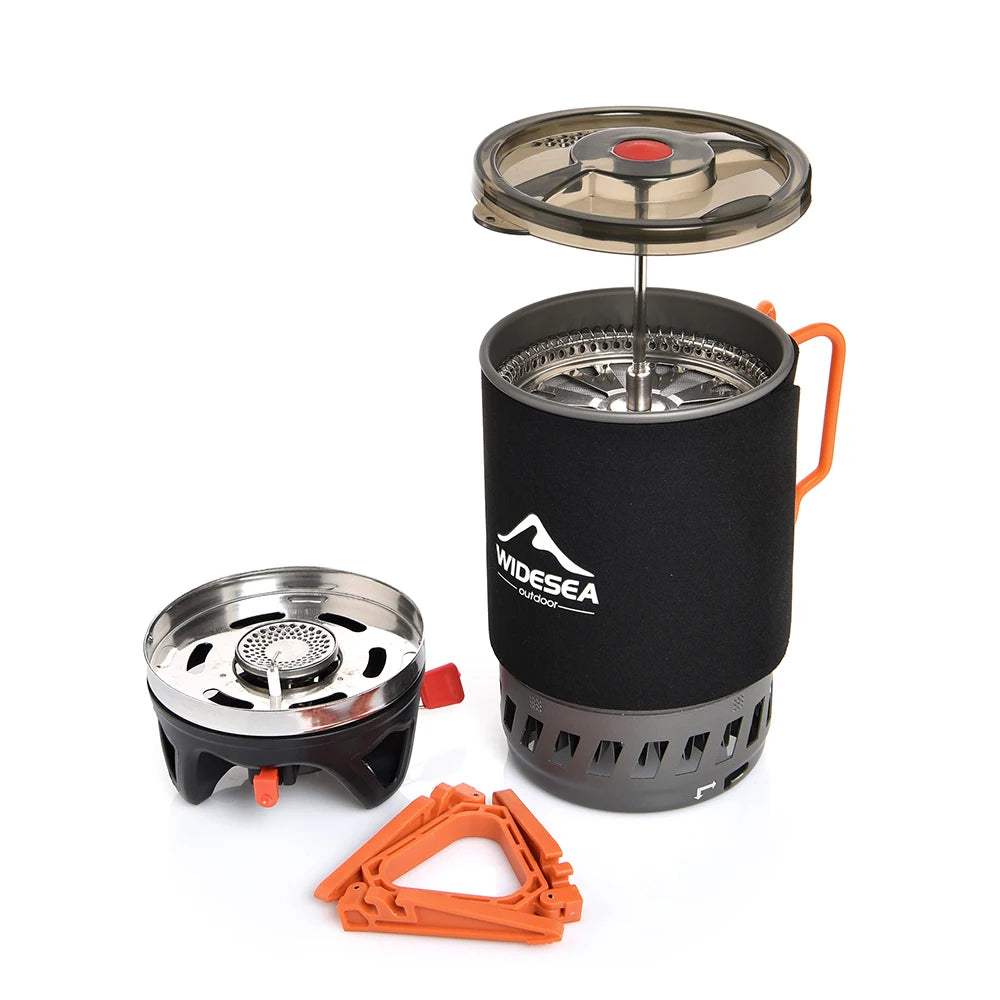 Widesea Portable Camping Coffee Maker Set with French Press & Gas Stove