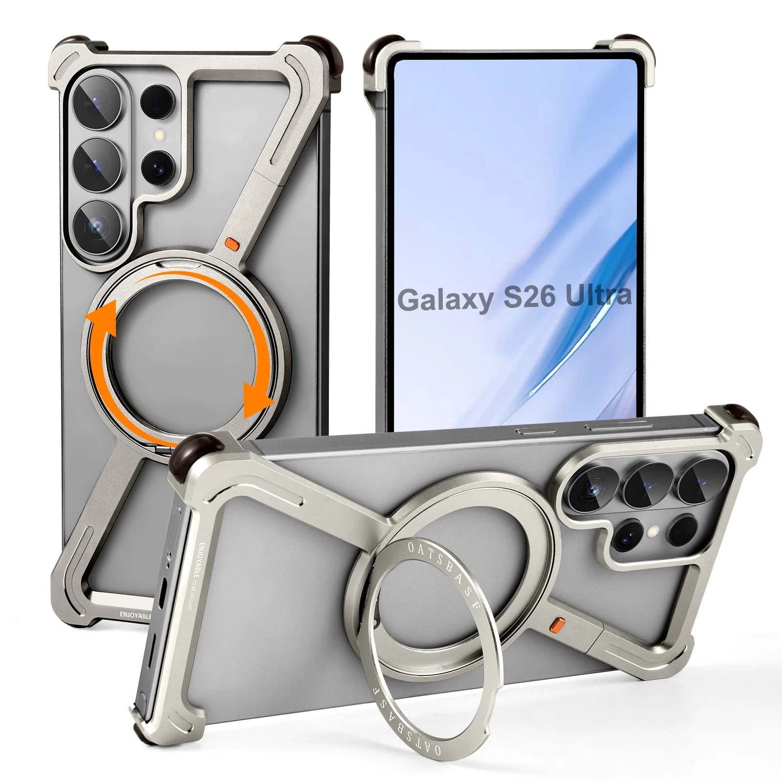 Oatsbasf Galaxy S26 Ultra Metal Bumper Case with Rotating Stand