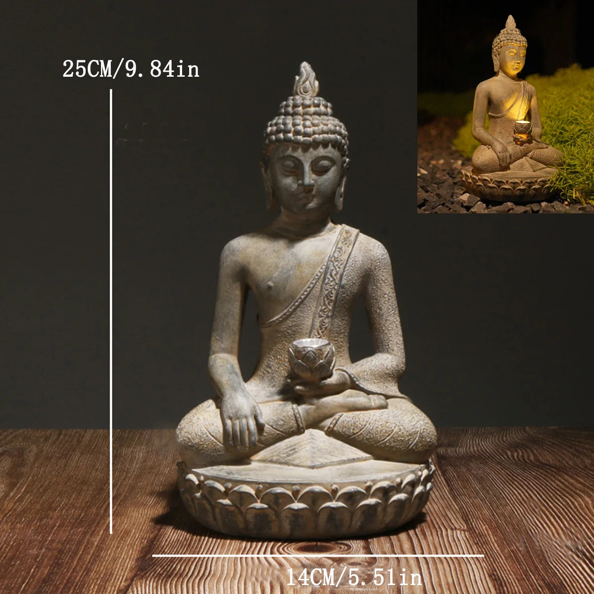 Zen Solar Buddha Statue - Tranquil Outdoor Decor with Eco-Friendly Light