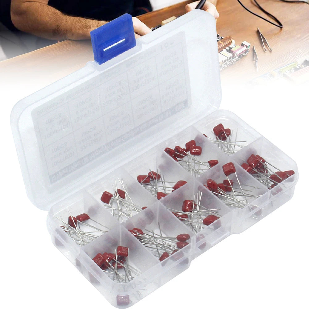 100 Pcs CBB Polypropylene Film Capacitors Kit - 10 Values, High Precision