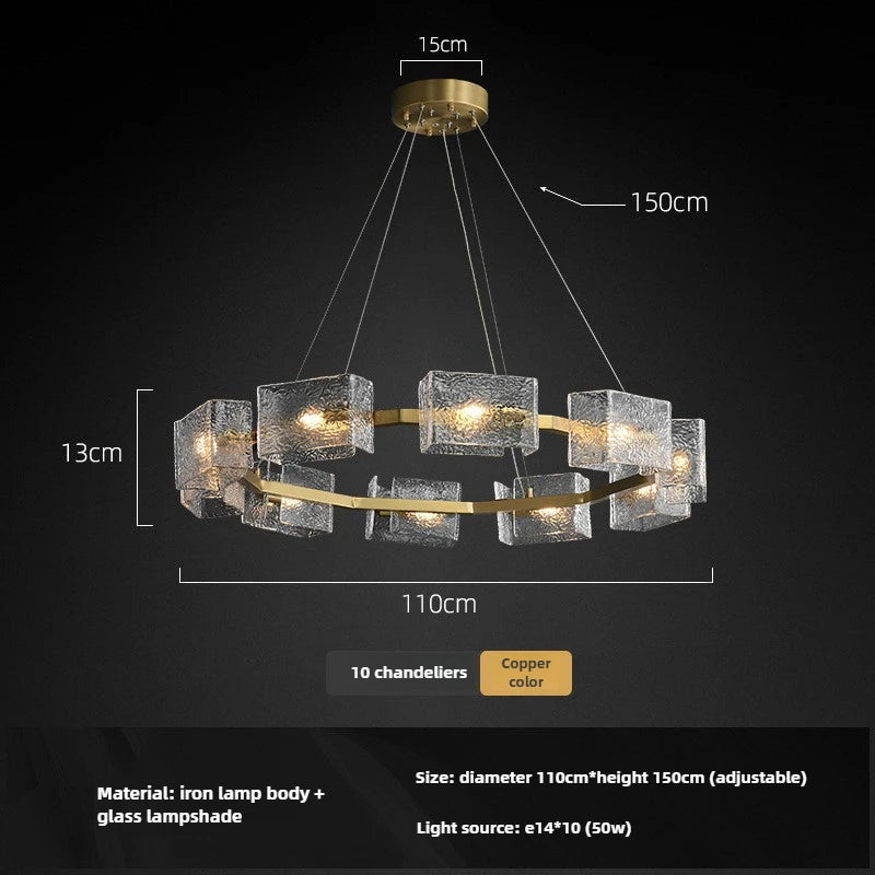 Elegant E14 Chandelier - Luxurious Copper & Textured Glass Design