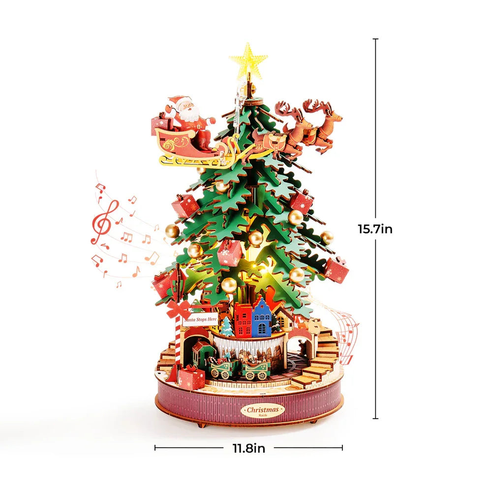 Robotime 3D Christmas Melody Tree Music Box – DIY Wood Puzzle with Light