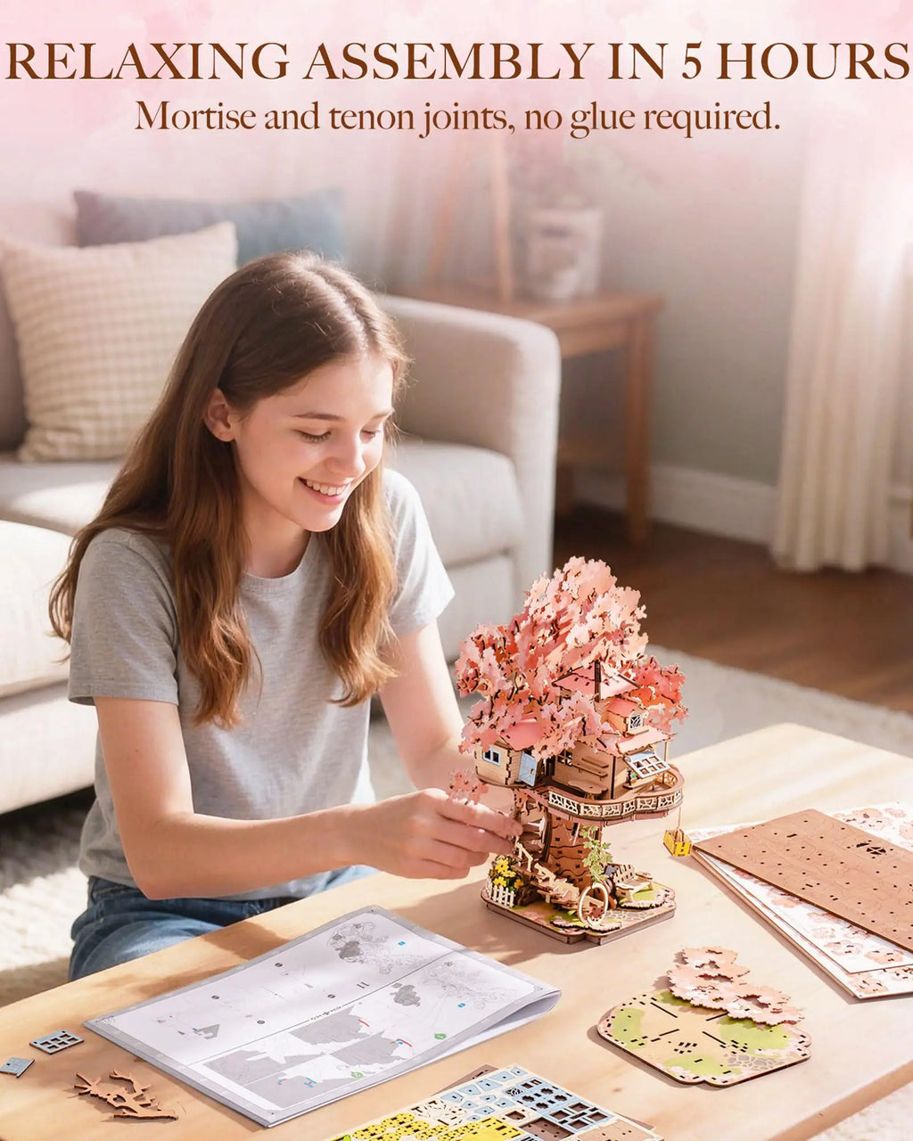 Robotime Sakura Tree House 3D Wooden Puzzle - DIY Decorative Model