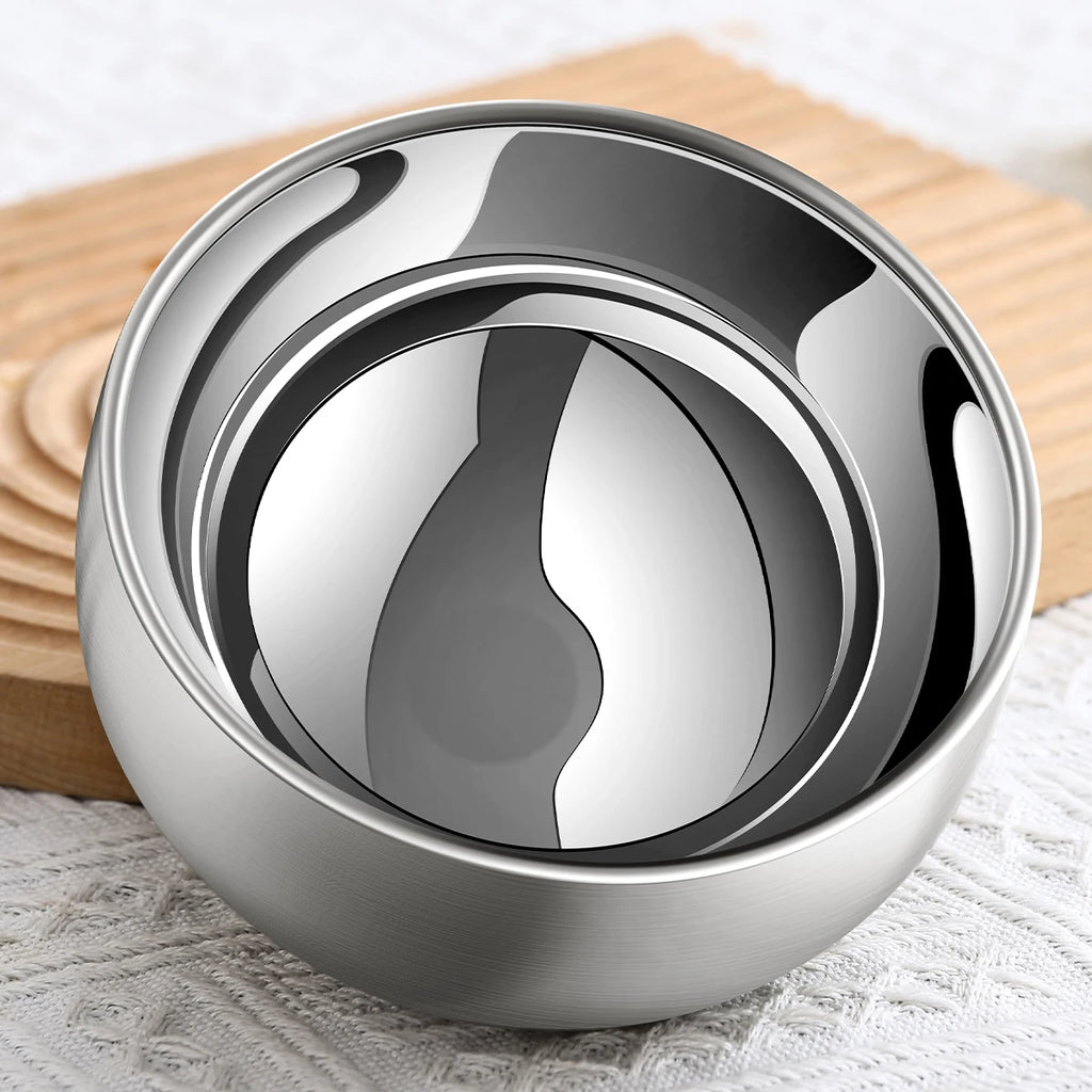 Double-Layer Stainless Steel Bowl Set for Kids - Anti-Scalding