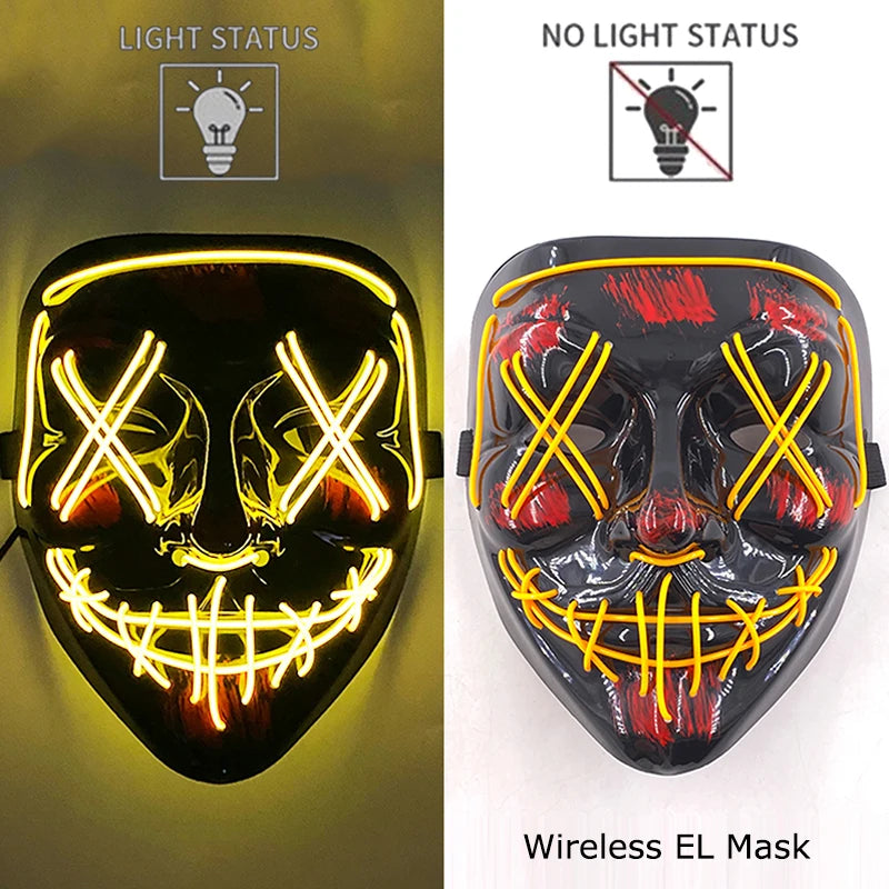 Glow-in-the-Dark Wireless LED Purge Mask for Halloween Cosplay