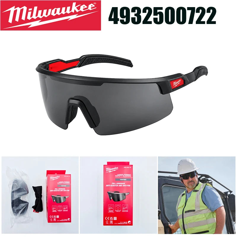 Milwaukee Large Format Safety Glasses - Tinted Anti-Scratch Anti-Fog Goggles