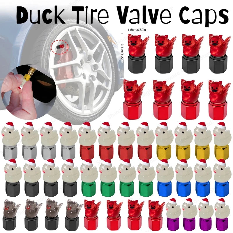 4 Pack Glow in The Dark Duck Tire Valve Caps for Cars & Bikes