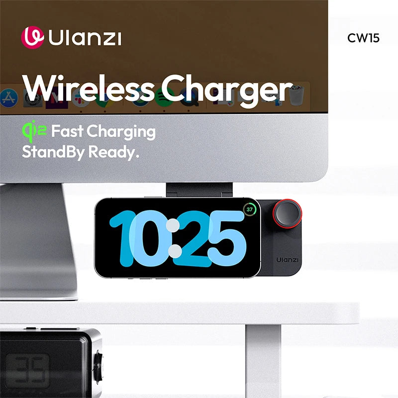 Ulanzi CW15 Wireless Qi2 15W Fast Charging Stand with Magnetic Snap