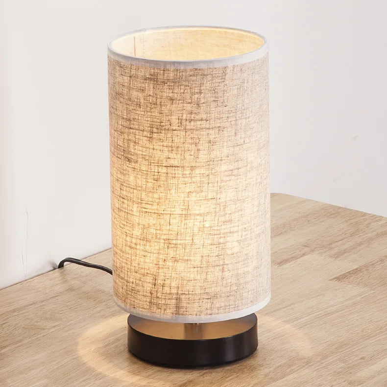Modern LED Desk Lamp with Cylinder Fabric Shade & Iron Base