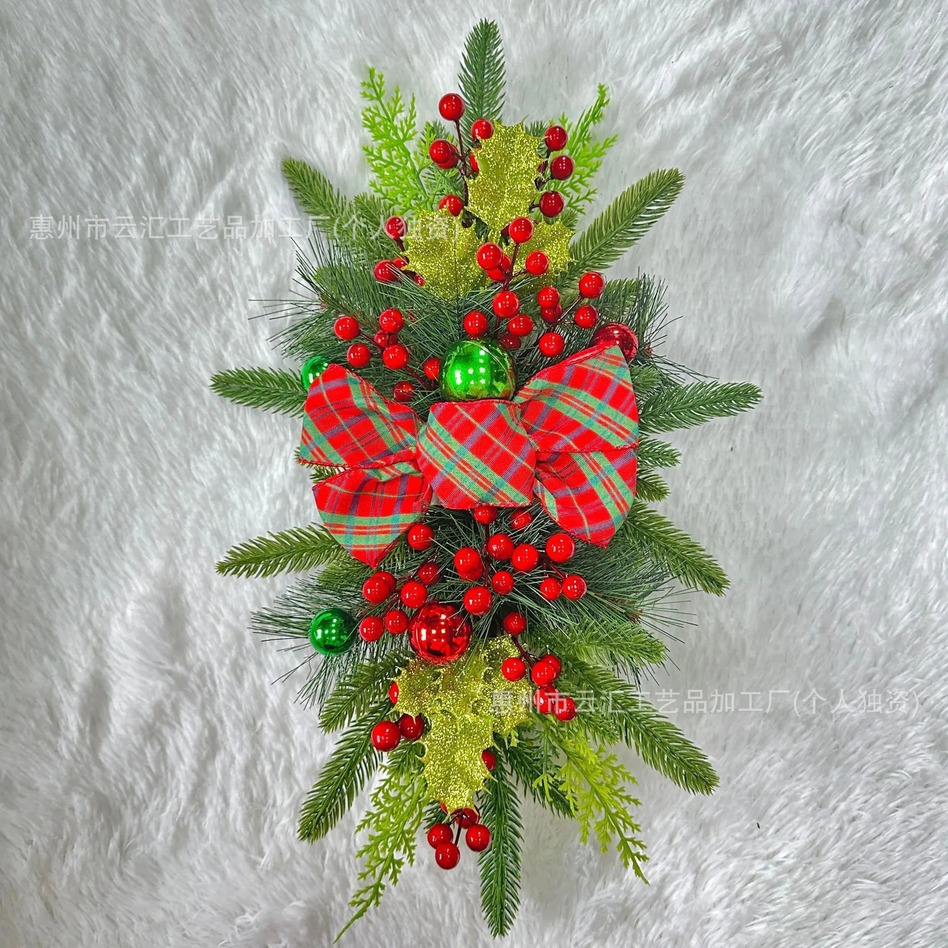 Elegant Christmas Staircase Wreath with Decorative Bow - Holiday Decor
