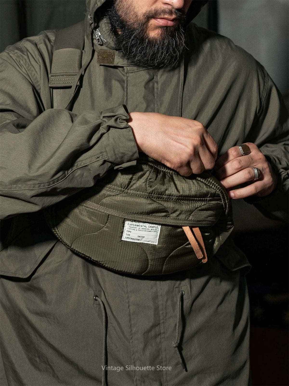 Rugged Quilted Nylon Waist Bag - Military-Style Crossbody Pack