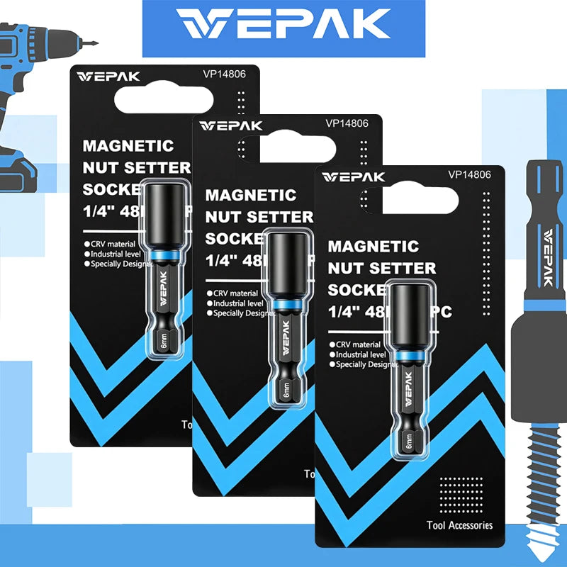 VEPAK Magnetic Hex Nut Drivers – 6/8/10mm High Torque Socket Set