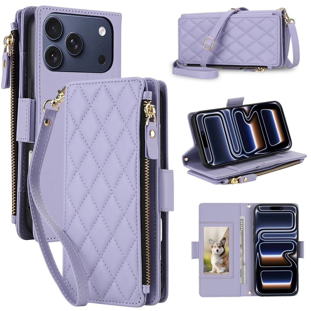 Magnetic Leather Crossbody Wallet Case for iPhone 17, 16, 15, 14