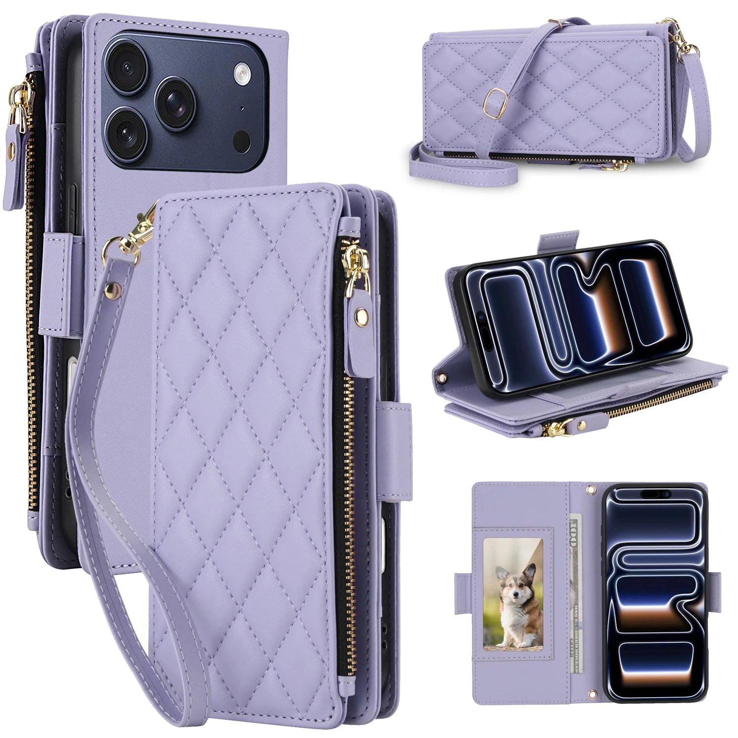 Magnetic Leather Crossbody Wallet Case for iPhone 17, 16, 15, 14
