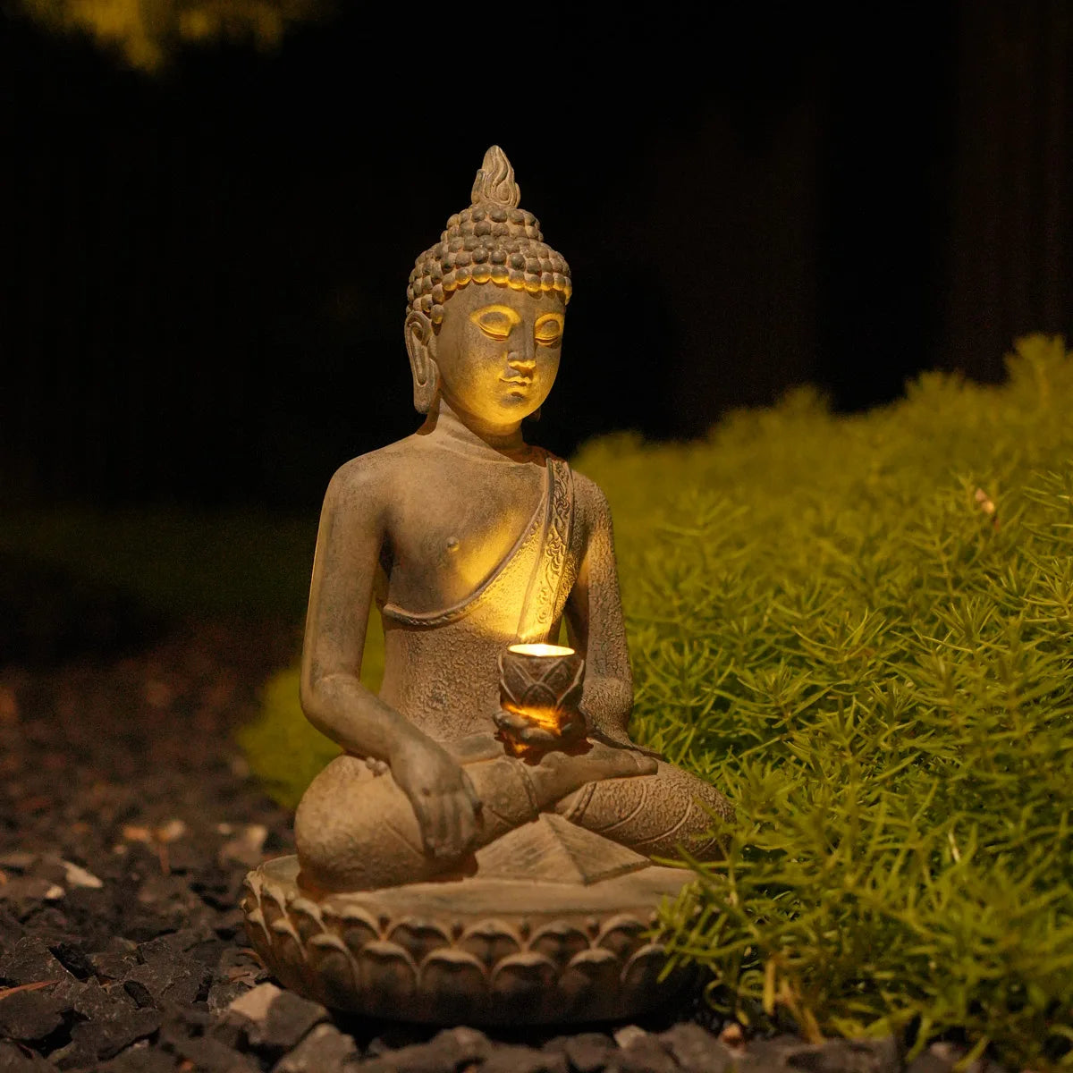 Zen Solar Buddha Statue - Tranquil Outdoor Decor with Eco-Friendly Light
