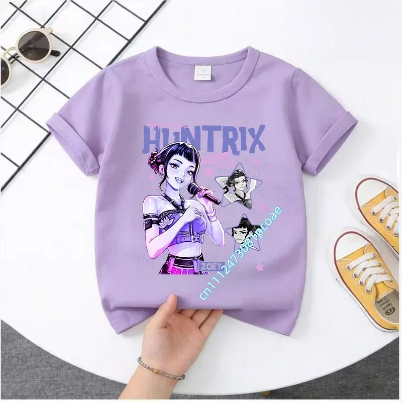 Cute Kpop Demon Hunters T-Shirt for Kids | Short Sleeve Cotton Tee