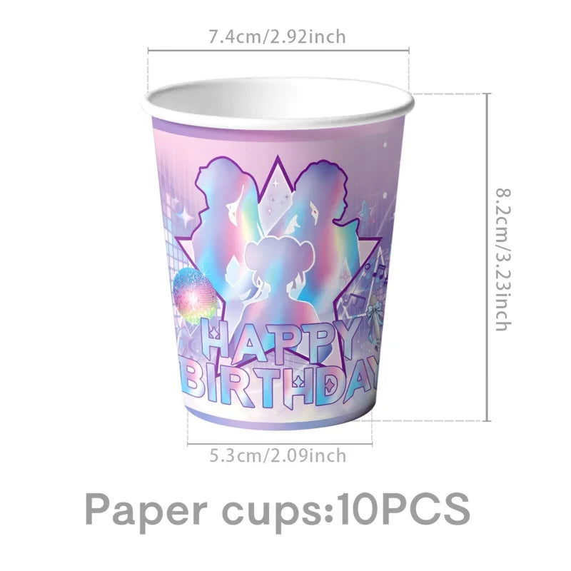 KPOP Pink & Purple Disposable Tableware Set for Birthday Parties