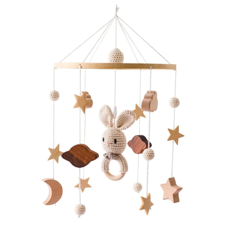 Baby Wooden Elephant Rattle Mobile - Montessori Crib Decor