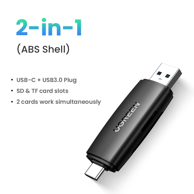 UGREEN USB 3.0 & Type-C SD/TF Card Reader - 5Gbps, 2TB Support