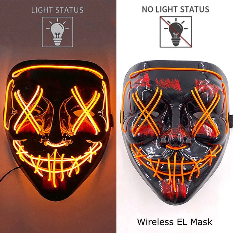 Glow-in-the-Dark Wireless LED Purge Mask for Halloween Cosplay