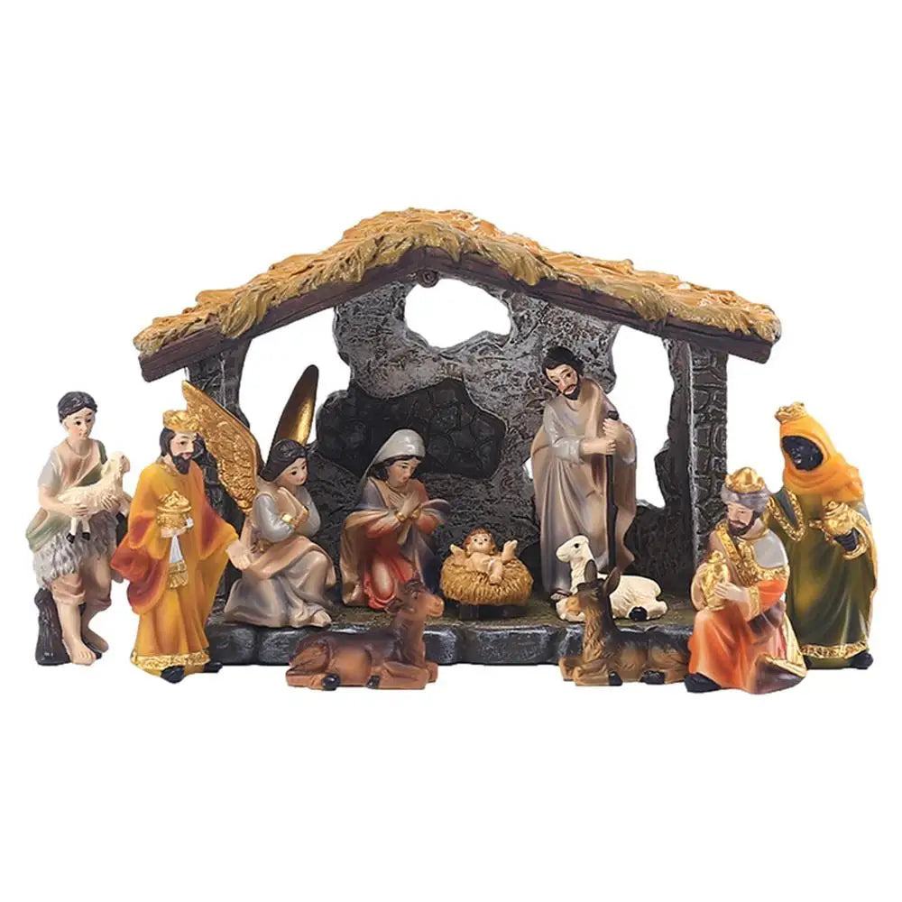 12-Piece Nativity Scene Set - Elegant Resin Christmas Decor