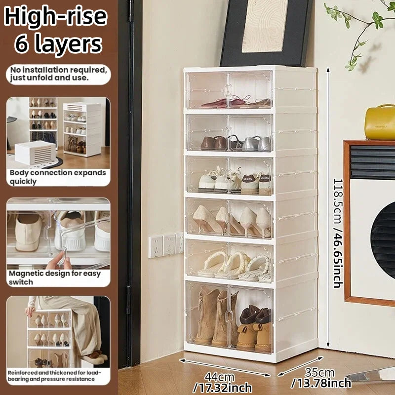 Foldable Shoe Storage Cabinet - Space-Saving Organizer for Boots & Toys