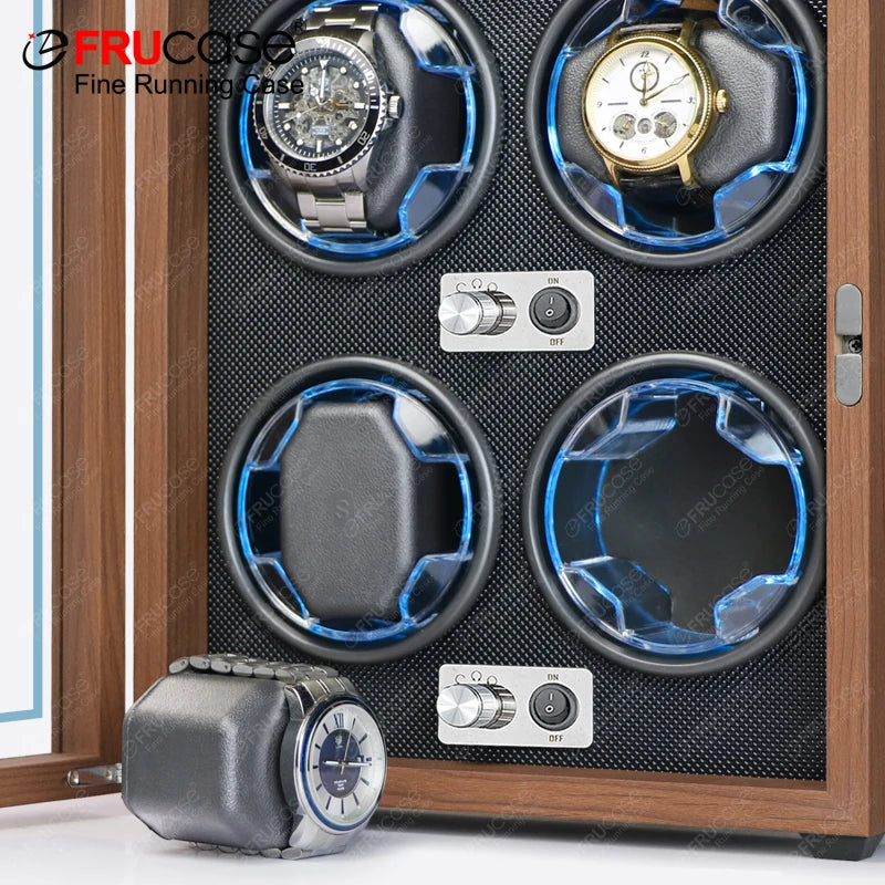 FRUCASE Luxury Wooden Watch Winder for 4 Automatic Watches