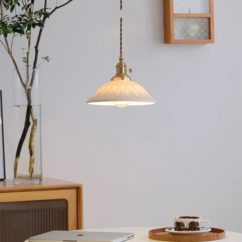 Elegant Ceramic Pendant Lamp for Dining & Living Spaces - Bronze Finish